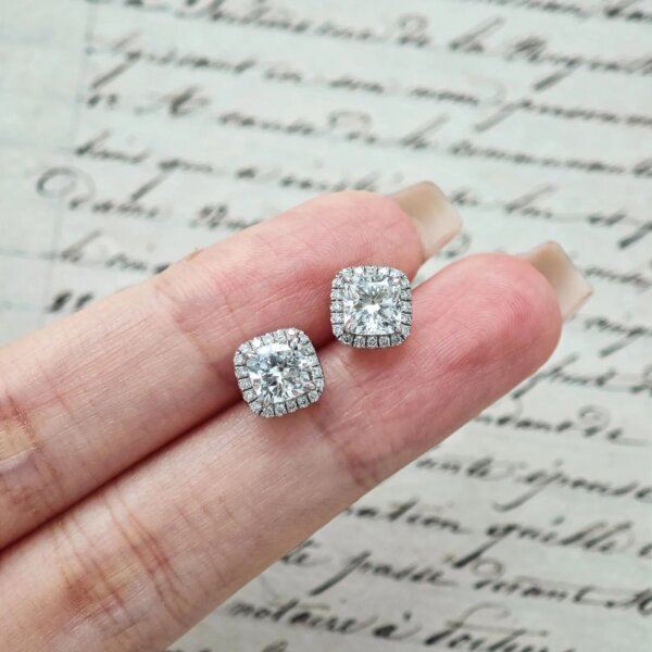 Cushion Cut CVD Diamond Halo Stud Earrings