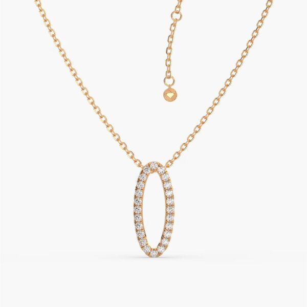 Oval Dainty CVD Diamond Pendant in Gold With Chain