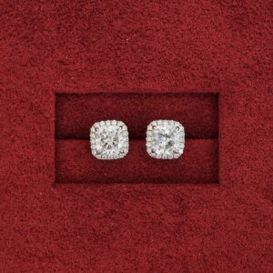 Cushion Cut CVD Diamond Halo Stud Earrings