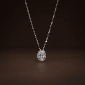 Vertical Oval Halo CVD Diamond Pendant in Gold