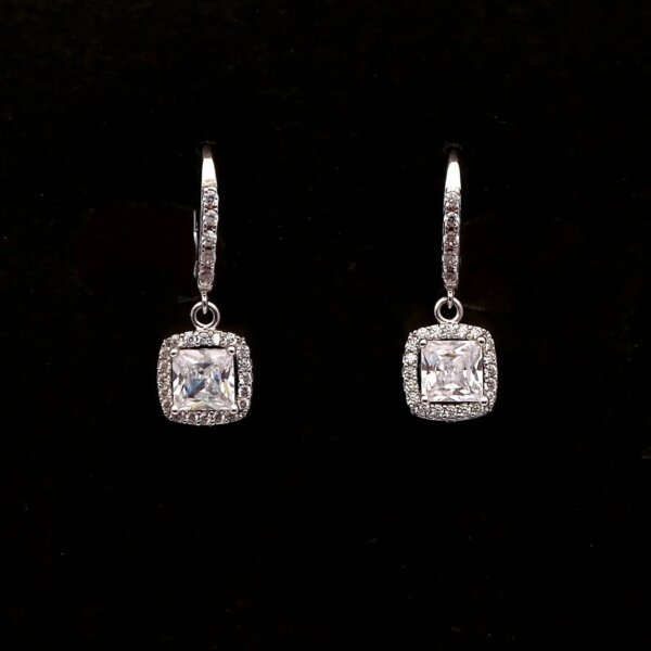 Princess Cut CVD Diamond Halo Dangle Earrings