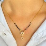 Black Beaded Mangalsutra with Sparkling CVD Diamond Pendant