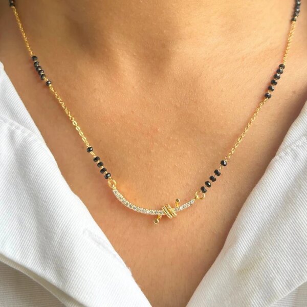 Curved Mangalsutra with Gold and CVD Diamond Accents
