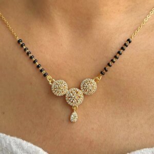 CVD Diamond Mangalsutra with Black Beads & Pendant Design