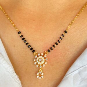 Black Beaded Mangalsutra with Sparkling CVD Diamond Pendant