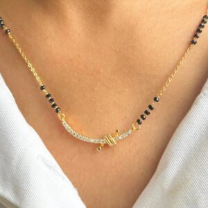 Curved Mangalsutra with Gold and CVD Diamond Accents
