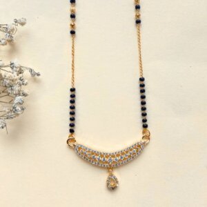 Lab Grown Diamond Mangalsutra with Curved Pendant & Drop Charm