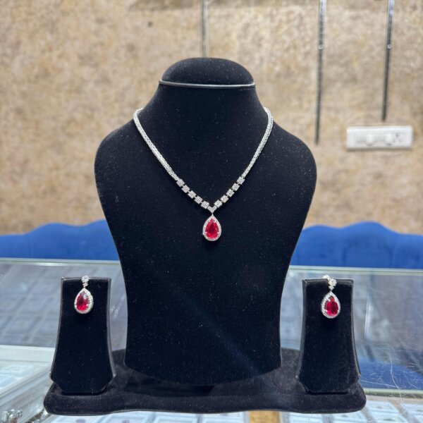 Ruby Teardrop Necklace Set with Dazzling CVD Diamond Accents