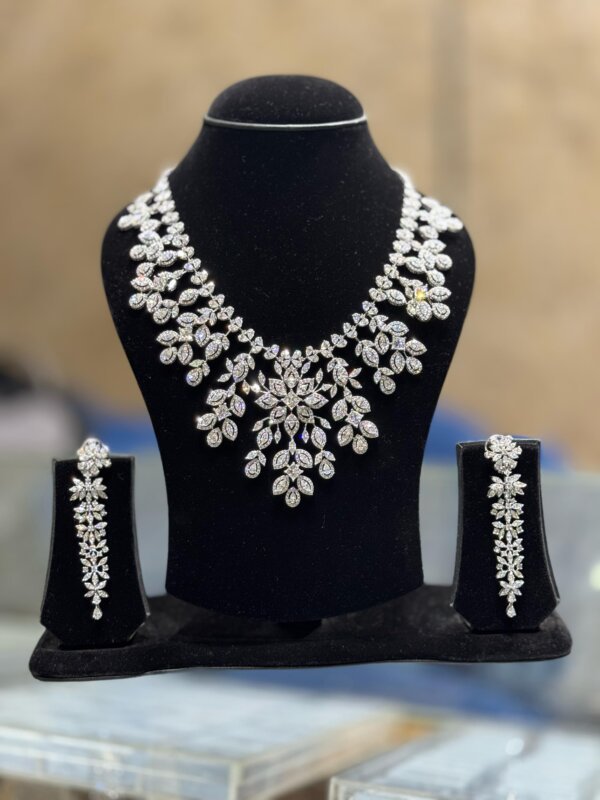 CVD Diamond Necklace Set with Earrings | Floral Design in 14K Gold