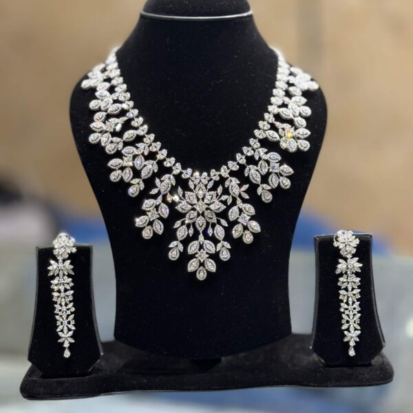 CVD Diamond Necklace Set with Earrings | Floral Design in 14K Gold