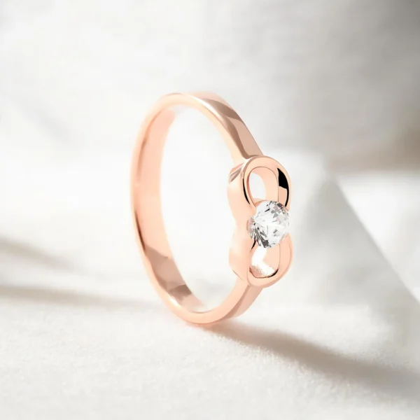 Gold Bow Ring with Round Lab Grown Diamond