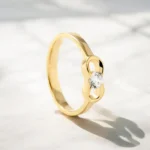 Gold Bow Ring with Round Lab Grown Diamond