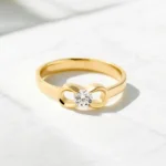 Gold Bow Ring with Round Lab Grown Diamond