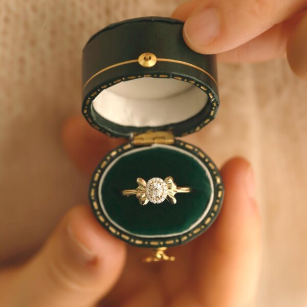 Vintage Style Bow Ring with Lab Grown Diamond Centerpiece