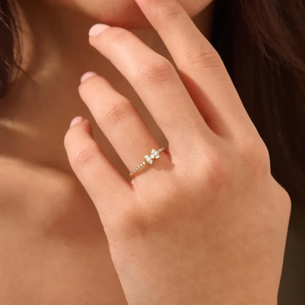 Baguette Cut Bow- Lab Grown Diamond Promise Ring for Her