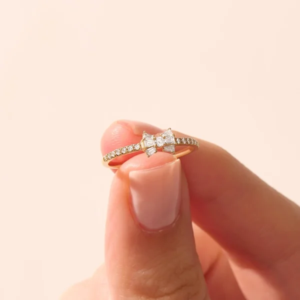 Baguette Cut Bow- Lab Grown Diamond Promise Ring for Her