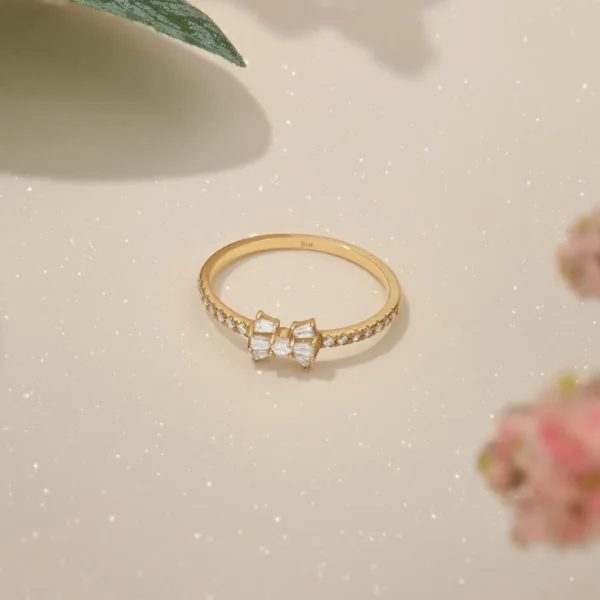 Baguette Cut Bow- Lab Grown Diamond Promise Ring for Her