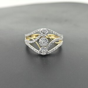 Triple Cluster CVD Diamond Ring in Gold with Curved Split Shank Design