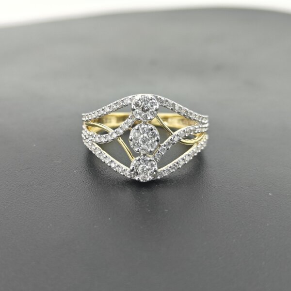 Triple Cluster CVD Diamond Ring in Gold with Curved Split Shank Design