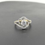 Floral Swirl CVD Diamond Ring in Gold with Split Shank Design