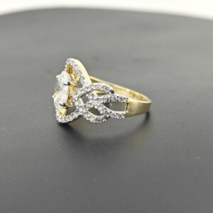 Oval-Cut CVD Diamond Ring in Gold with Geometric Halo and Side Accents