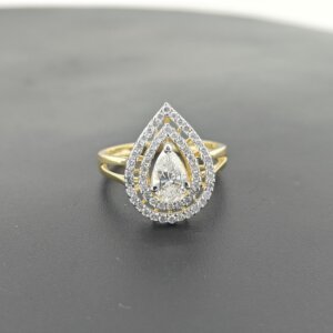 Teardrop-Shaped CVD Diamond Ring in Gold with Double Halo Setting