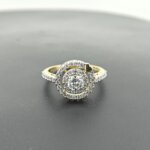 CVD Diamond Ring in Gold with Double Halo and Pave Band