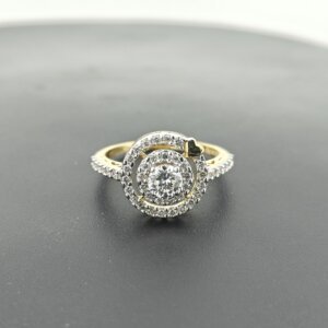 CVD Diamond Ring in Gold with Double Halo and Pave Band