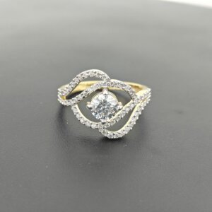 Wave Design CVD Diamond Ring in Gold with Twisted Pave Band