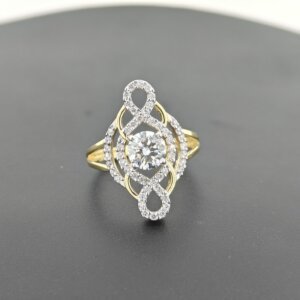 Intricate Loop Design CVD Diamond Ring in Gold with Central Solitaire