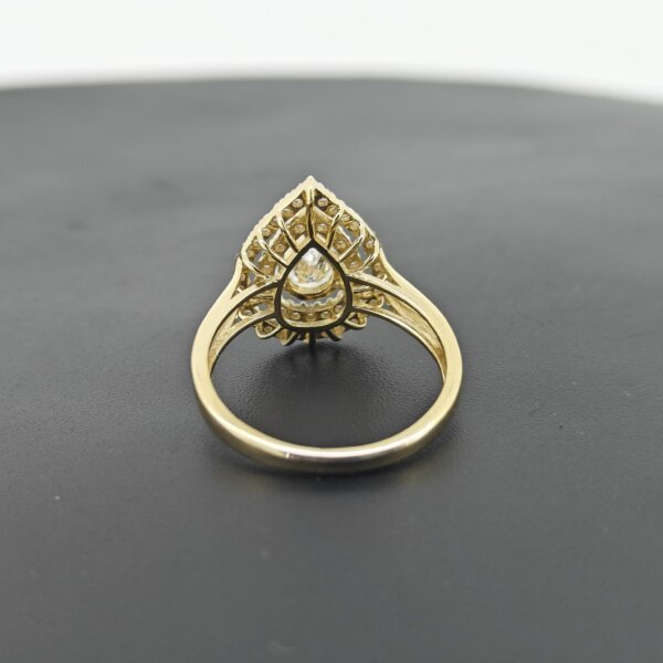 Teardrop-Shaped CVD Diamond Ring in Gold with Double Halo Setting