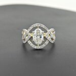 Oval-Cut CVD Diamond Ring in Gold with Geometric Halo and Side Accents
