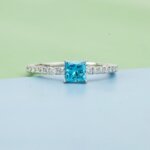 Blue Lab Grown Diamond Halo Ring in Gold