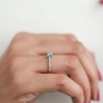 Blue Lab Grown Diamond Halo Ring in Gold