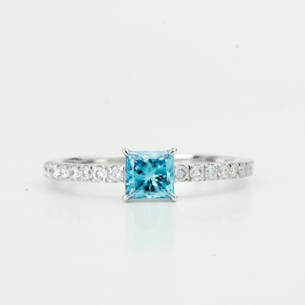 Blue Lab Grown Diamond Halo Ring in Gold