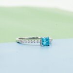 Blue Lab Grown Diamond Halo Ring in Gold