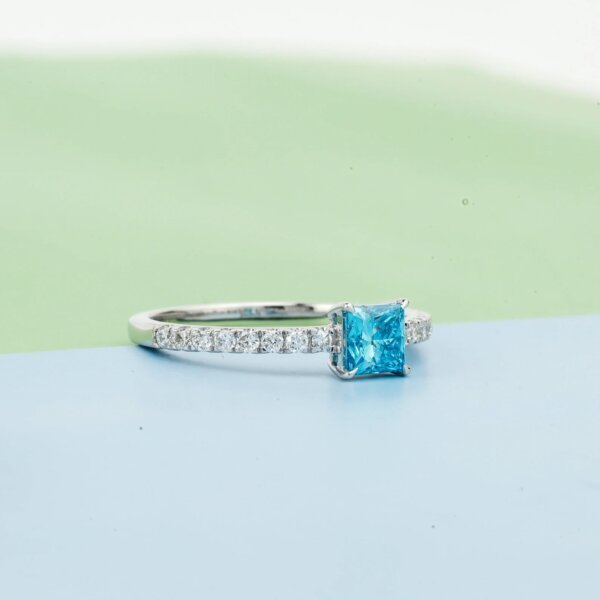 Blue Lab Grown Diamond Halo Ring in Gold
