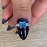 Deep Blue Asscher Cut CVD Diamond Ring, Three Stone Ring