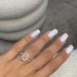Intense Pink CVD Diamond Halo Ring/ Lab Grown Diamond Ring