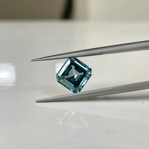 IGI Certified Asscher Cut Teal Blue Lab Grown Diamond/ CVD Diamond