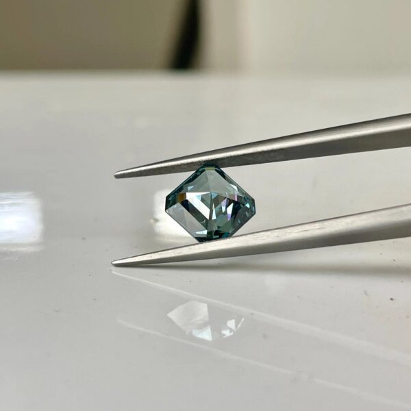 IGI Certified Asscher Cut Teal Blue Lab Grown Diamond/ CVD Diamond