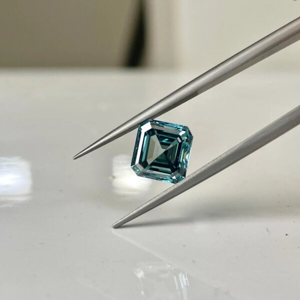 IGI Certified Asscher Cut Teal Blue Lab Grown Diamond/ CVD Diamond