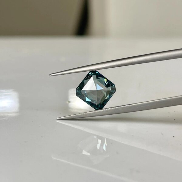 IGI Certified Asscher Cut Teal Blue Lab Grown Diamond/ CVD Diamond