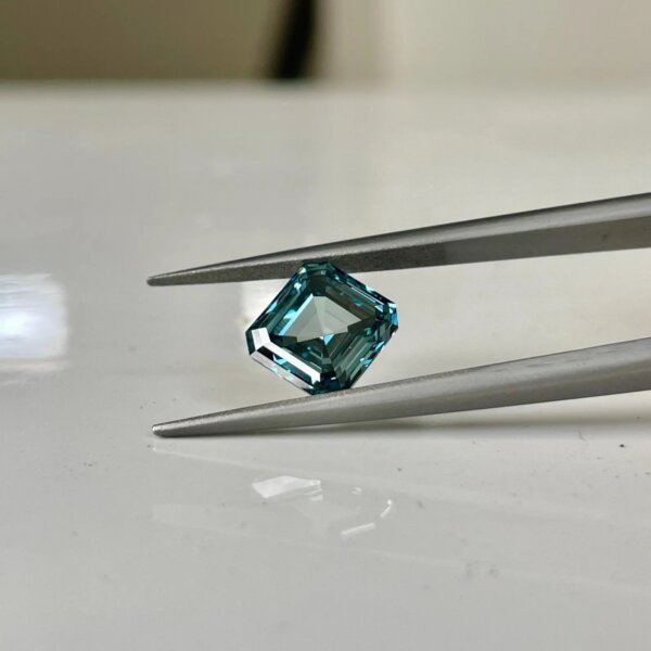 IGI Certified Asscher Cut Teal Blue Lab Grown Diamond/ CVD Diamond