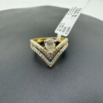 Chevron-Style Gold Ring with Pear-Shaped CVD Diamond and Double V Halo