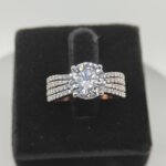 Triple Band Gold Ring with Sparkling CVD Diamond Centerpiece