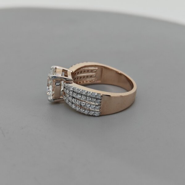 Triple Band Gold Ring with Sparkling CVD Diamond Centerpiece
