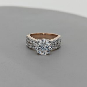 Triple Band Gold Ring with Sparkling CVD Diamond Centerpiece