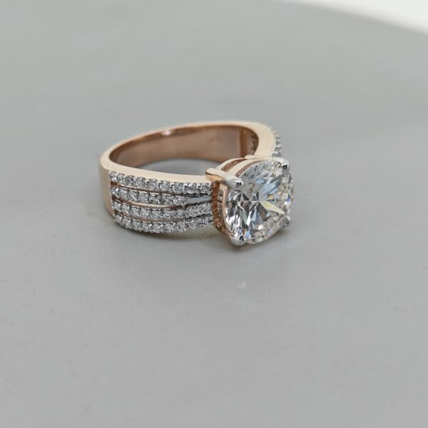 Triple Band Gold Ring with Sparkling CVD Diamond Centerpiece