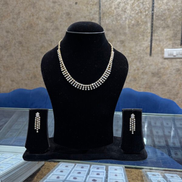 CVD Diamond Necklace & Earrings Jewellery Set in 14K Gold for Women